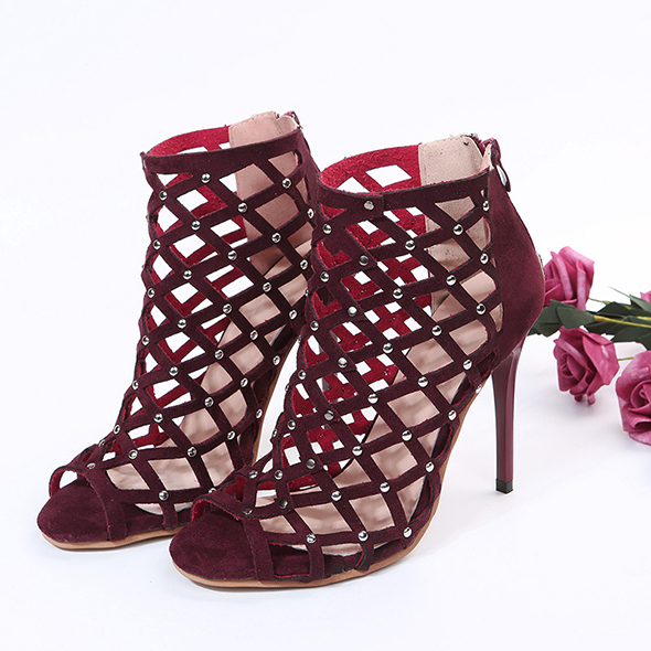 Summer High-heeled Shoes for Women Sandals Fashion Peep Toe Hollow Gladiator Rivet Sandals Female Banquet Party Stripper Heels