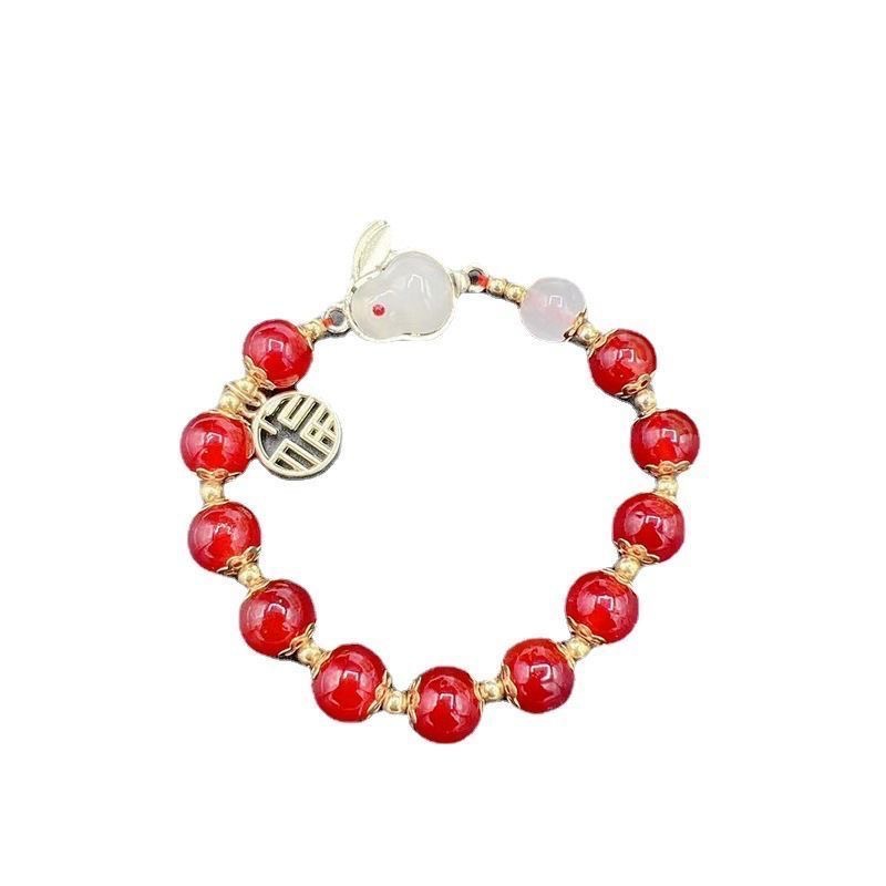 Money Rabbit Infinite White Jade Rabbit Bracelet Women's Ancient Weaving Agate like Acacia Red Beans Hand String Lucky Design Bracelet