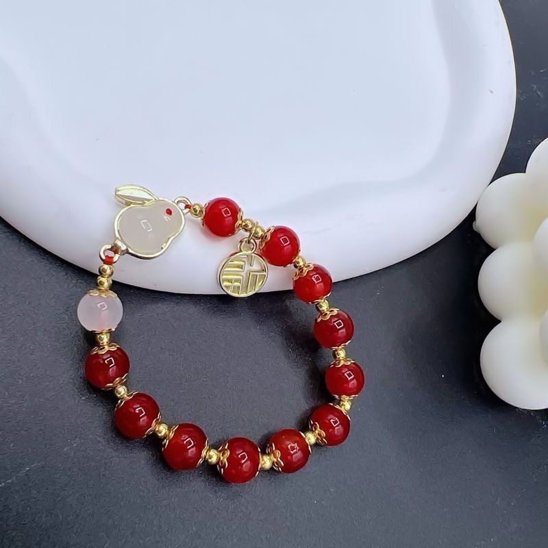 Money Rabbit Infinite White Jade Rabbit Bracelet Women's Ancient Weaving Agate like Acacia Red Beans Hand String Lucky Design Bracelet