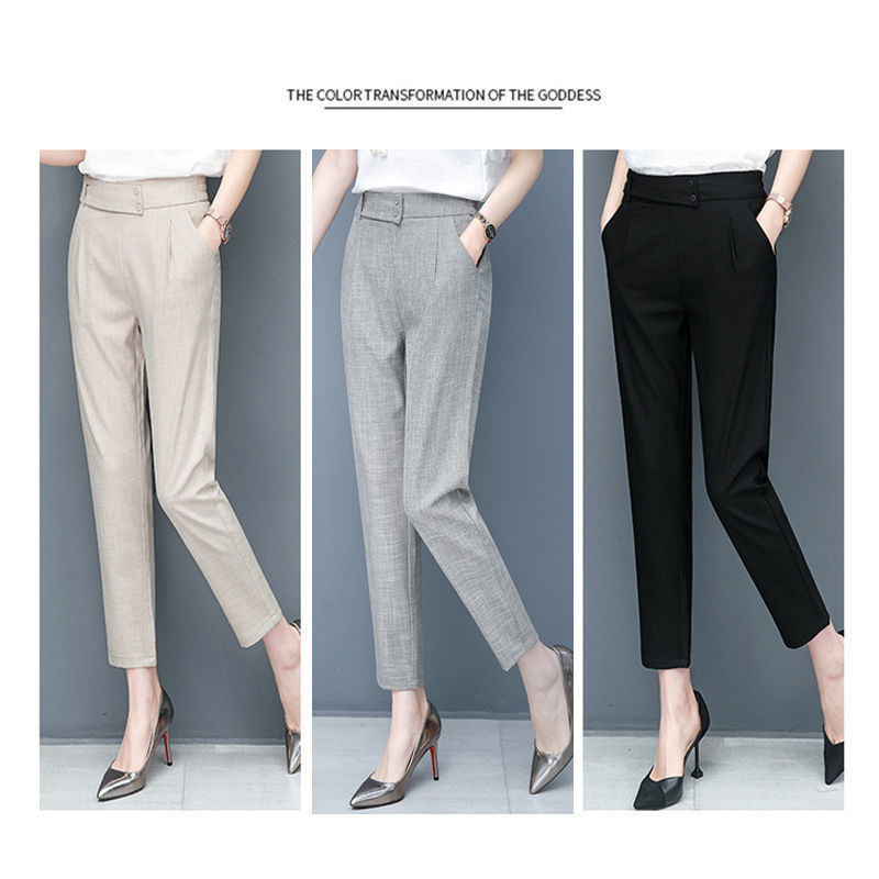 Summer Thin Imitation Cotton and Hemp Fashion Suit Pants Women Large Size High Waist Loose Small Foot Loose Loose Harun Casual Pants Women