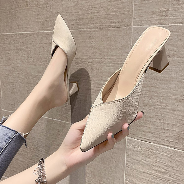 Women New Chain Mules Slippers Rhinestone Pointed Toe Ladies Striped Summer Fashion High Heel Sandals Footwear