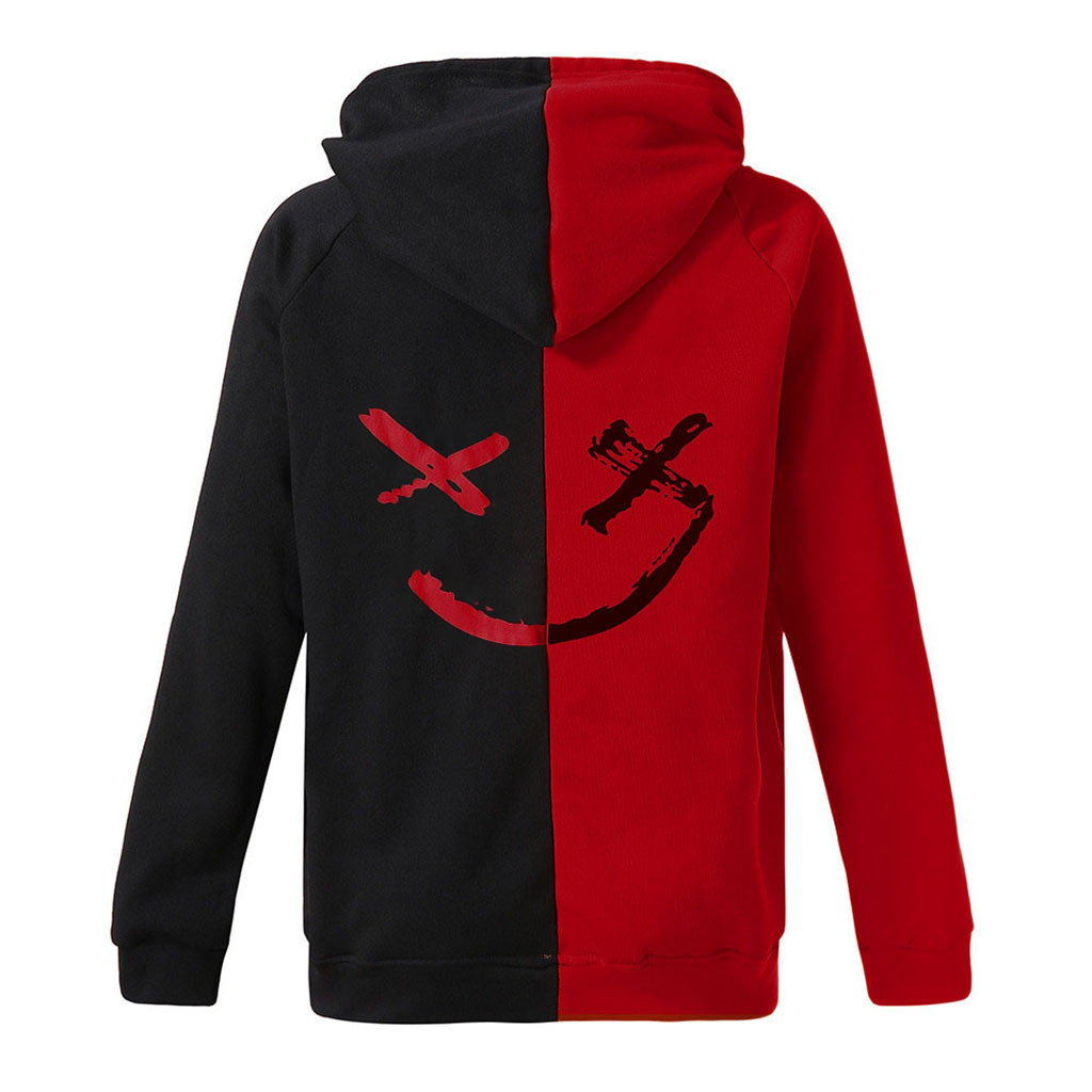 Men Spring and Autumn Casual Fashion Color Matching Smiley Hoodie Men Long Sleeve Sport Hoodie Top Coat Men