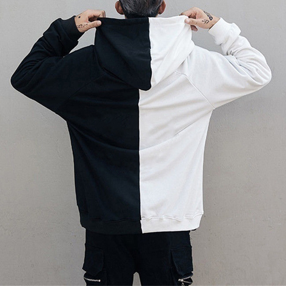 Men Spring and Autumn Casual Fashion Color Matching Smiley Hoodie Men Long Sleeve Sport Hoodie Top Coat Men