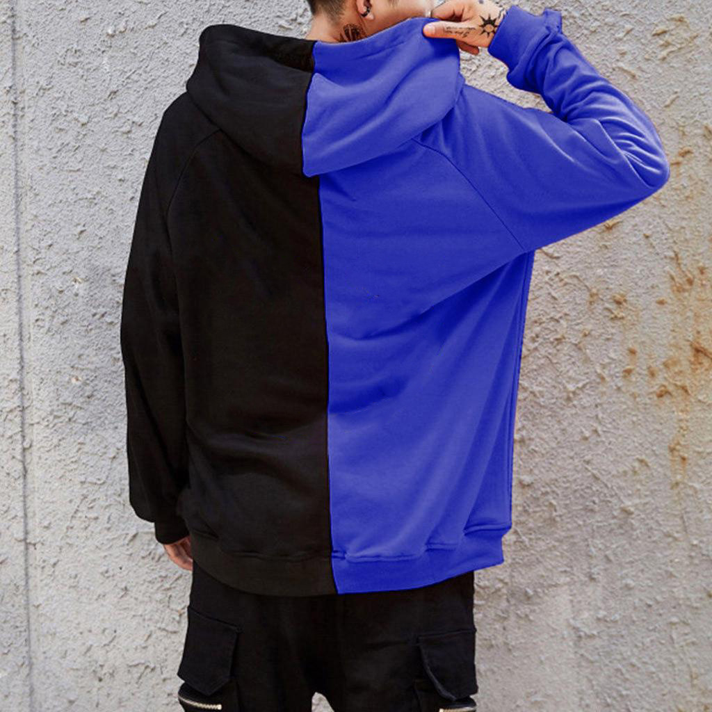 Men Spring and Autumn Casual Fashion Color Matching Smiley Hoodie Men Long Sleeve Sport Hoodie Top Coat Men