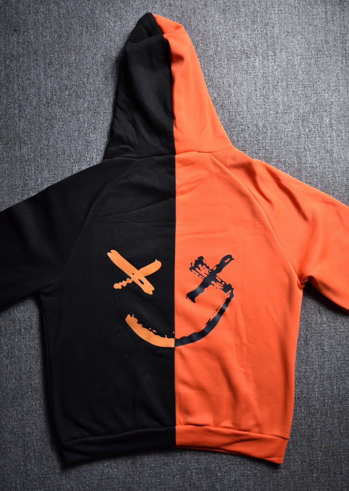 Men Spring and Autumn Casual Fashion Color Matching Smiley Hoodie Men Long Sleeve Sport Hoodie Top Coat Men