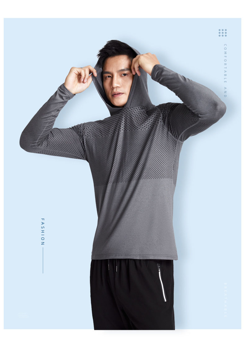 Men's Outdoor Fitness Running Basketball Football Leggings Cationic Hooded Hoodie Sports Long Sleeves