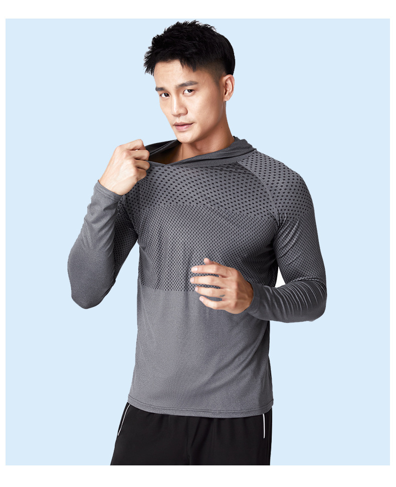 Men's Outdoor Fitness Running Basketball Football Leggings Cationic Hooded Hoodie Sports Long Sleeves