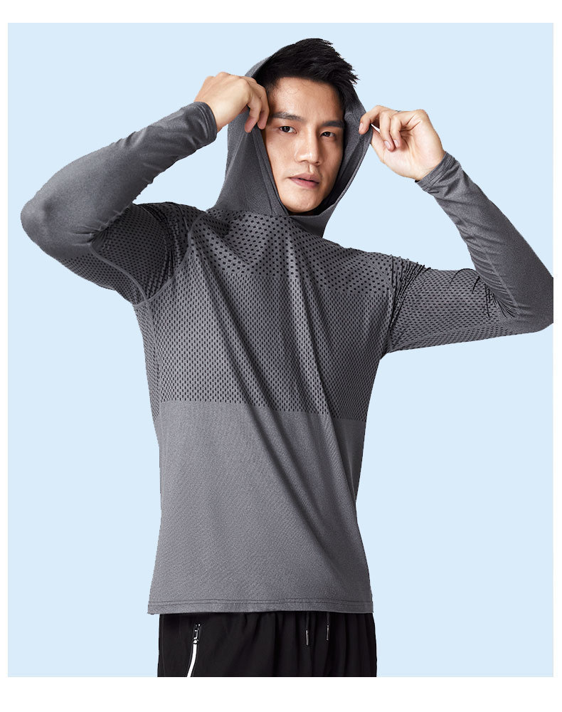 Men's Outdoor Fitness Running Basketball Football Leggings Cationic Hooded Hoodie Sports Long Sleeves
