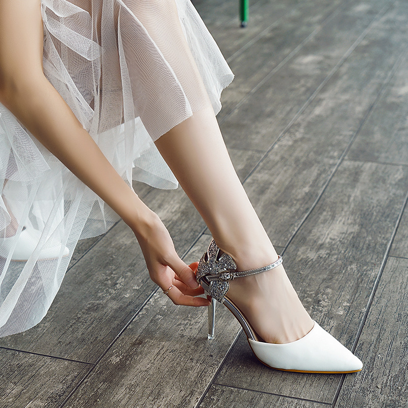 Women's Single Shoes with One-line Sandal Bun Head Summer New All-matching Sandals Women Stiletto Heels