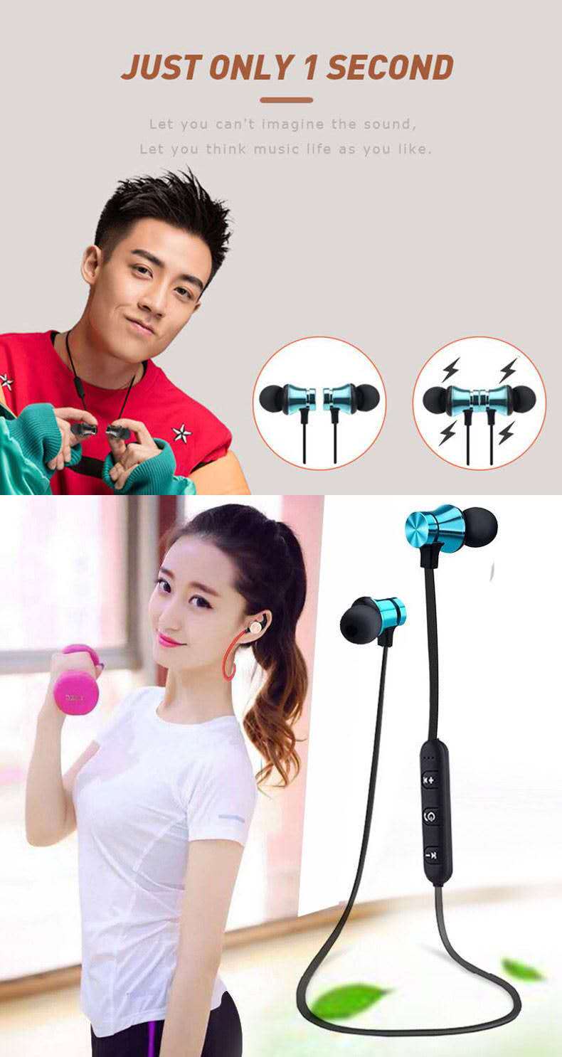 Bluetooth Earphones Magnetic Headphones Wireless Headset Sports Bass With Mic
