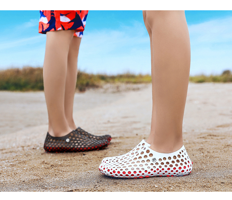 SXCHEN New Men Shoes Lightweight Casual Beach Breathable Driving Hole Shoes Slippers Men&apos;s Boy Hollow Hole Sandals Seaside Wading Fashion Sports Slippers Non-slip