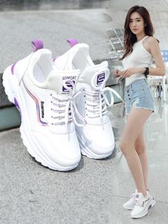 SXCHEN New Women's Shoes Sneakers Women Season All-Match Shoes Ladies Platform Ladies Shoes Running Shoes Girls Sneakers Buy a Size Larger than usual Casual High daddy Work party G white 39