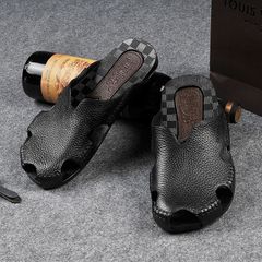 Men's Korean soft-soled fashion slippers non-slip outer wear sandals casual beach shoes Baotou sanda Black 45