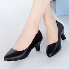 New Pointed toe chunky heel shoes women's high heels women's shallow mouth mid-heel professional work shoes ladies official shoes office shoes girl Fashionable and versatile ladys  Black 38