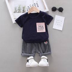 Hot New 2Pcs Fashion Baby Boys Top+Pants Clothes Set Cotton Material Infant Clothing Set navy blue Suit cute Toddler Boy Tracksuit baby Hot Two Sets Handsome Style Shirt Pants Kids navy blue 110cm [re