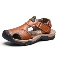 SXCHEN Men's Shoes Luxury Sandals Men Fashion Genuine Leather Beach Sandal Split Leisure Shoes Large Size New Big Slipper Outdoor Walking Footwear Soft Boy Holiday Party Birthday C Red-brown 41