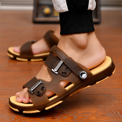 New Slippers Men's Sandals Flip-flops Boy's Anti-Slip Sandals and Slippers Durable Fashion Beach Shoes Hole Shoes Bathroom Inside and Outside Birthday Household Shoes Flip-Flops Ai Brown 40