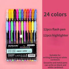 24 Pcs Waterproof Ballpoint Highlighter Color gel Glitter Metallic pens Coloring Painting Drawing Fashion Africa ABC 24 colors
