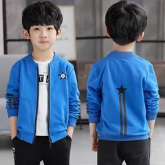 New Boys Jacket Long-sleeved Short Jacket Children's Zipper Shirt Star Baby Baseball Uniform Cardigan Christmas Birthday Gift Student Male Unisex Casual Kids Sports Outerwear Fashi Blue 140cm