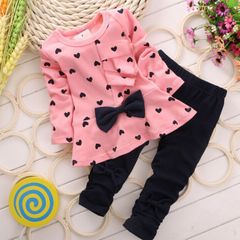 2 Pcs New Girls Clothes Sets T-shirt full Sleeve Clothing Children Active Suits High Quality Pink Autumn Top + Pants Bowknot Thin Set Cute Suit Fashion Baby Girl Kids Dress Infant  Pink 110cm