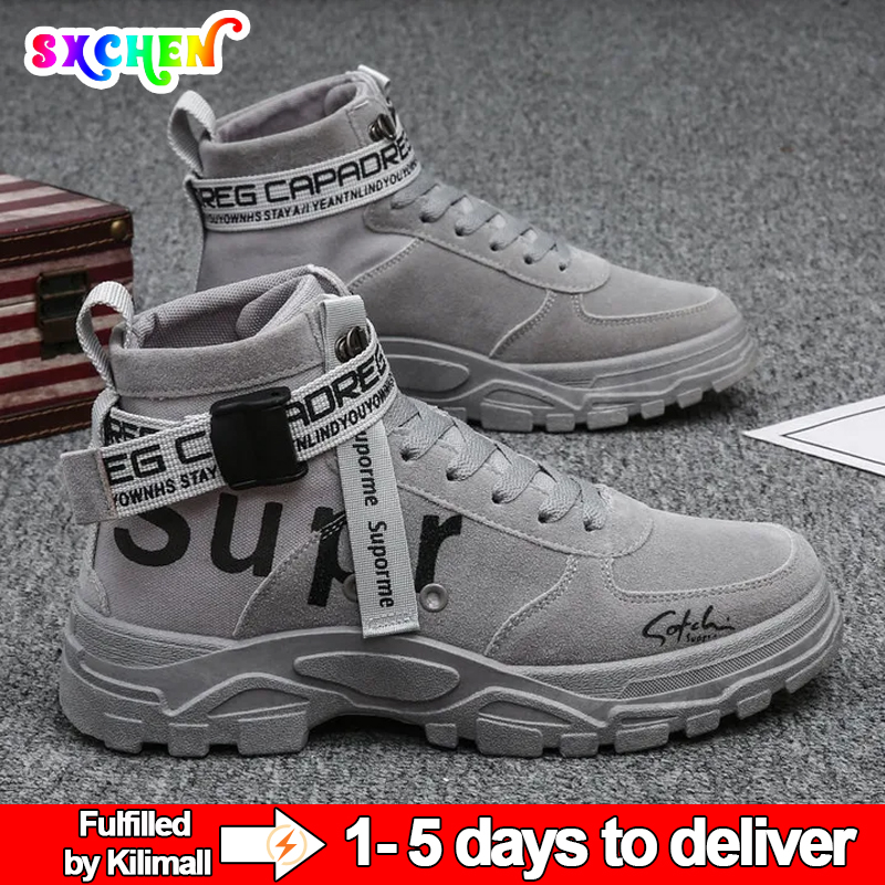 SXCHEN New Men’s Shoes Martin Boots Trendy Shoes High-top Tooling Boots Wild Trend Plus Boy Fashion Sneakers Basketball Shoes Run Sports Mountaineering Casual Outdoor Trave Men&apos;s Shoes Air Force