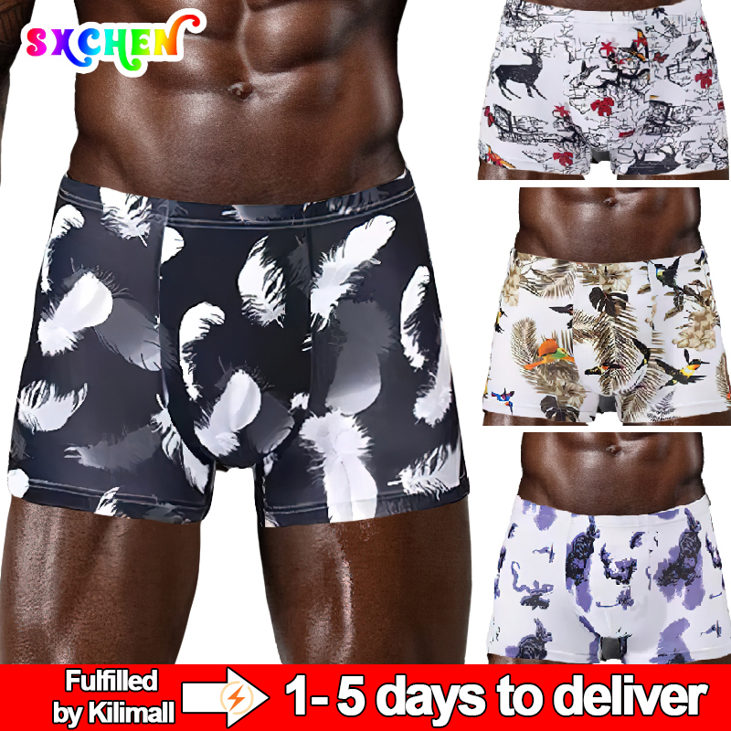 SXCHEN 4 Pack Men Underwear Boxer Pants Sexy Plus Size Pants Boxer Briefs Fashion Man Flat Underwear Male Premium Soft comfortable Panties Student Men&apos;s Briefs Student Boy Air force Sports