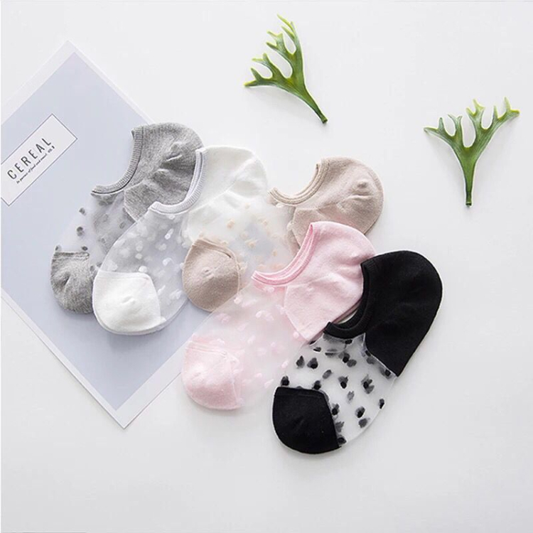 SXCHEN 10 Pairs Women's Socks Female Short Socks Thin Crystal Transparent Silk Socks Girl Ankle Sox Cotton Socks Cute Student Boat Socks Ultra-thin Invisible Socks Ladies Sheer Mesh Solid Color Gift