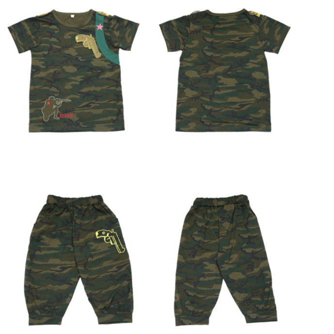 SXCHEN 2pcs Camouflage T shirt + Shorts Boys Star Clothing 5-12y Boy Cotton Material Children's Sets Male Child Clothes Students Kindergarten Cotton Birthday Sport Baby Versatile Casual Joggers Green