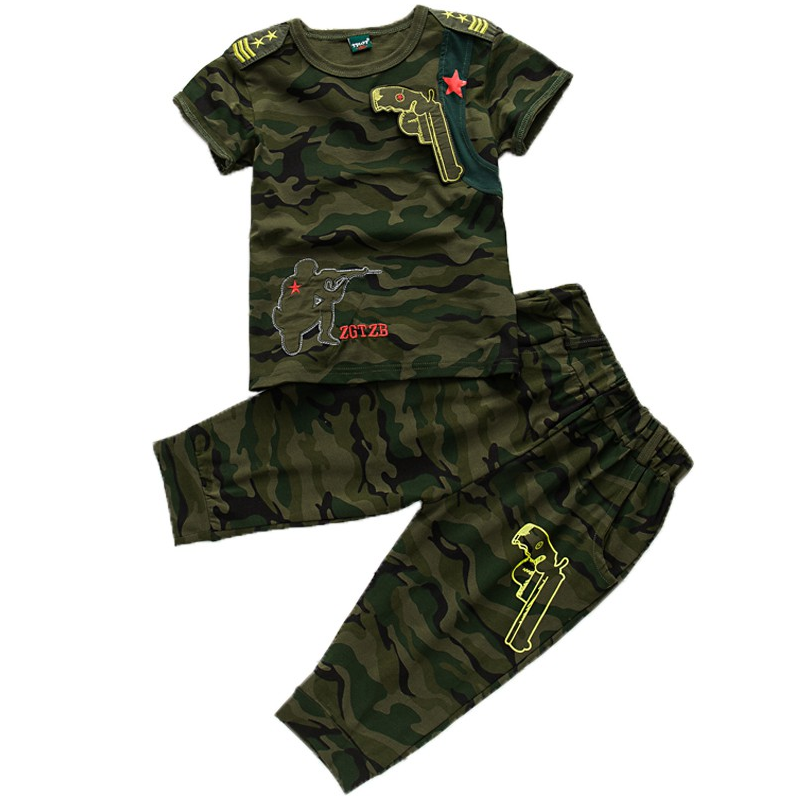 SXCHEN 2pcs Camouflage T shirt + Shorts Boys Star Clothing 5-12y Boy Cotton Material Children's Sets Male Child Clothes Students Kindergarten Cotton Birthday Sport Baby Versatile Casual Joggers Green