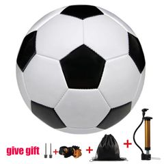 Football ( 5 pieces Soccer Tyre pump Bag Ball net needle ) Black and White Football Machine Stitched PVC Football Training Game Special Football Student Training Outdoor Sport boy  black & white