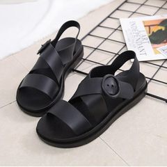 SXCHEN Women’s Shoe Simple Open Toe Flat Sandals Female Buckle Belt all-match Fashion Slippers non-slip wear-resistant Girl Breathable Take One Size Bigger Ssandals Casual Lady S Black 38