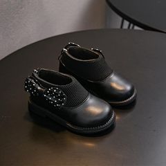 New kids shoes British style children's single boots baby booties autumn and winter leather boots girls Martin boots Children's fashion Martin boots-Black  girls Shoes Boots girls  Black 26