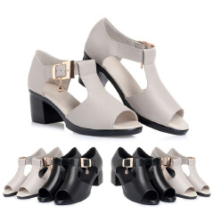 SXCHEN Ladies Shoes Fish Mouth Sandals Women's Style Roman Women Thick Heels Versatile Mid-heel Thick Comfortable Non-slip Beach Fashion Beautiful Girls Shoe Heel Open Shoes Black Lady Official