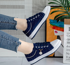 SXCHEN New Women's Shoes Flats Canvas Shoes Ladies Hollow Out Denim Mesh Shoes Flat Bottom Casual Shoes Breathable Cloth Shoes Student Mesh Shoes Canvas Shoes Girl Office Mom Holid 38 Blue