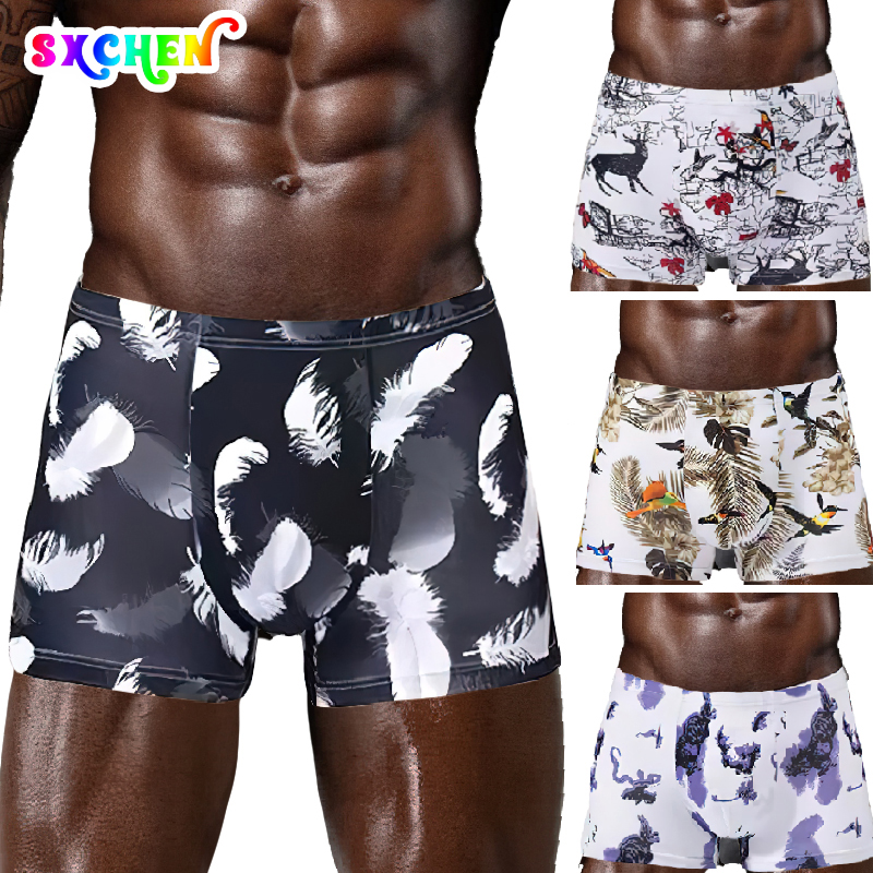 SXCHEN 4 Pack Men Underwear Boxer Pants Sexy Plus Size Pants Boxer Briefs Fashion Man Flat Underwear Male Premium Soft comfortable Panties Student Men&apos;s Briefs Student Boy Air force Sports