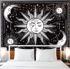 Wall Tapestry Black and White - Aesthetic Tapestry Wall Hanging Moon Tapestry as Wall Art for Bedroom, Living Room, Dorm Decor - Printed without Fringe C-1 40*60 inches 【100*150cm】