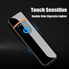 SXCHEN New Lighters Fingerprint Touch Sensing Mini USB Charging Lighter Charging Personalized Creative Advertising Gift Electronic Cigarette Lighter Grocery Matches Lighters as picture Black