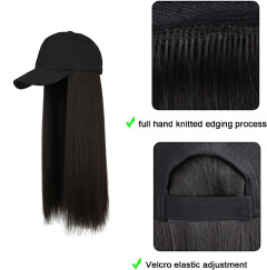 SXCHEN New Wigs Lntegrated Wig Cap Medium Length Straight Hair Fashionable Realistic Wig With Hat Long Straight Wigs Baseball Hat One Wig Women  Caps Wigs Gift School Birthday Girlfrien Party African