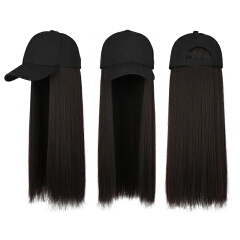SXCHEN New Wigs Lntegrated Wig Cap Medium Length Straight Hair Fashionable Realistic Wig With Hat Long Straight Wigs Baseball Hat One Wig Women  Caps Wigs Gift School Birthday Girlfrien Party African