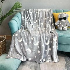 SXCHEN 50 x 60 Inches Children's Blanket with Moon Stars Sun,  [Gray] Glow in The Dark Fun, Super Soft Cozy Throw Blankets for Kids, All Seasons Gifts for Boys Girls Gray 50*60 inches 【120*150cm】