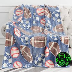 SXCHEN 50 x 60 Inches Children's Blanket  With Soccer Rugby Baseball Glow in The Dark Fun Super Soft Cozy Throw Blankets for Kids All Seasons Gifts for Boys Girls Love Sports Blue 50*60 inches【120cm