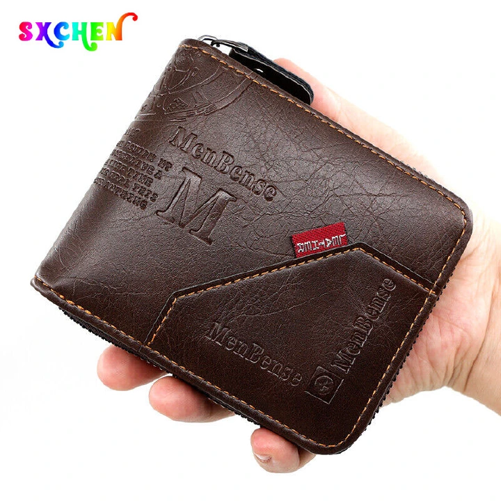 SXCHEN Men's Bags Wallets & Holders Fashion Zipper Men Short Wallet Large Capacity Coin Pocket Multi-Card Slots Tri-fold Chain Bag Dad Wallet Gifts Fashion Office