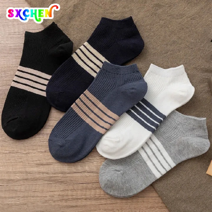 SXCHEN 5 pairs Men's Socks Casual Socks  Man Stockings Summer Sports Sweat, Sweat Desert Stomach Motor Dad Cotton Spring and Summer Bald Low Light Male Socks Gifts