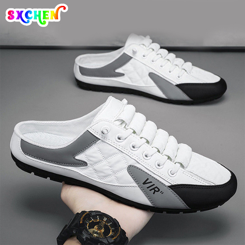 SXCHEN New Men's Shoes Sneakers Forrest Gump Shoes Men's Slip-on Driving Dad Shoe Fashion Half Slippers Bean Shoes for Men Shoes Slippers Men Versatile Casual Shoes Athletic Walking Version Trendy