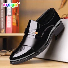 SXCHEN Oxfords Business Casual leather Shoes Men's Dress shoes Fashion Leather Shoes Formal Wear Brown slip on cap toe  Loafers Driving Dad Shoes Black High Quality size41-44 Official Shoes