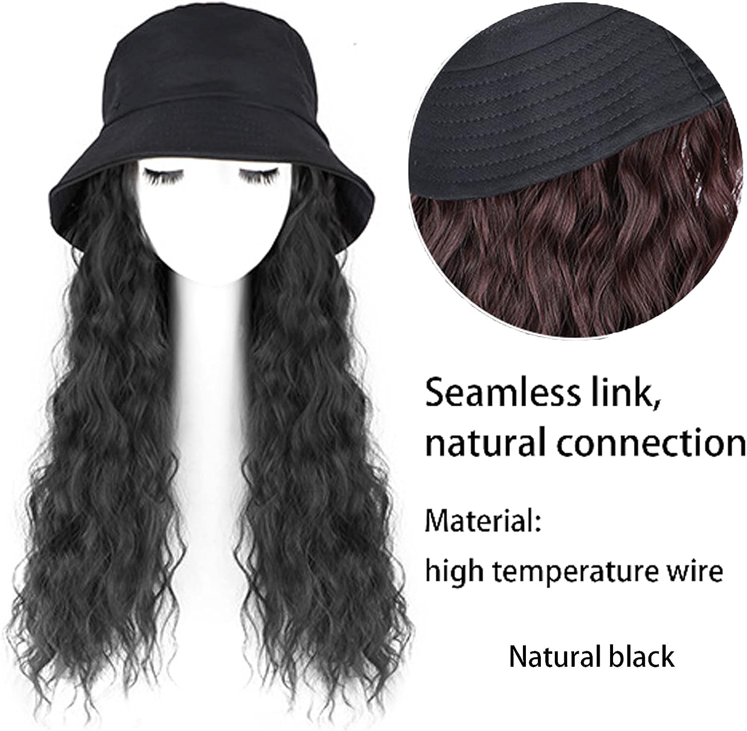 SXCHEN Hair Wigs Women's wigs Hats Wig One Piece Long Curly Hair Water Ripple Hairstyle Realistic Wholesale Wigs Gift School Birthday Girlfrien Party African Wig Lady Fashion