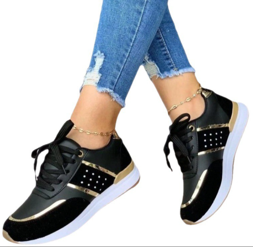 SXCHEN Women's Shoes Sneakers Ladies Shoes American Thick Bottom Color Matching Sports Shoes Casual Low Top Sports Shoes Party Office Girl Mom Shoe Lovers Gift Latest Shoes Wedge Shoes Ladies Black,EU39