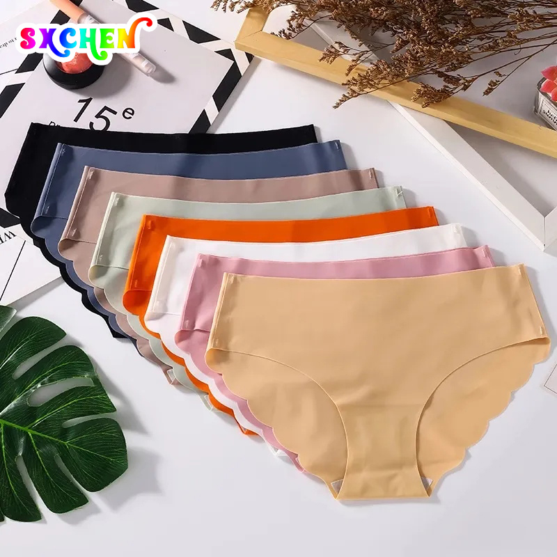 SXCHEN 8 Packs Women's Clothing Non-trace Panties Ice silk Seamless Girls' Underwear Solid Color breathable Large Size Middle and Low Waist One Piece Ladies Briefs Bottom Panties Mom Gift Hipster