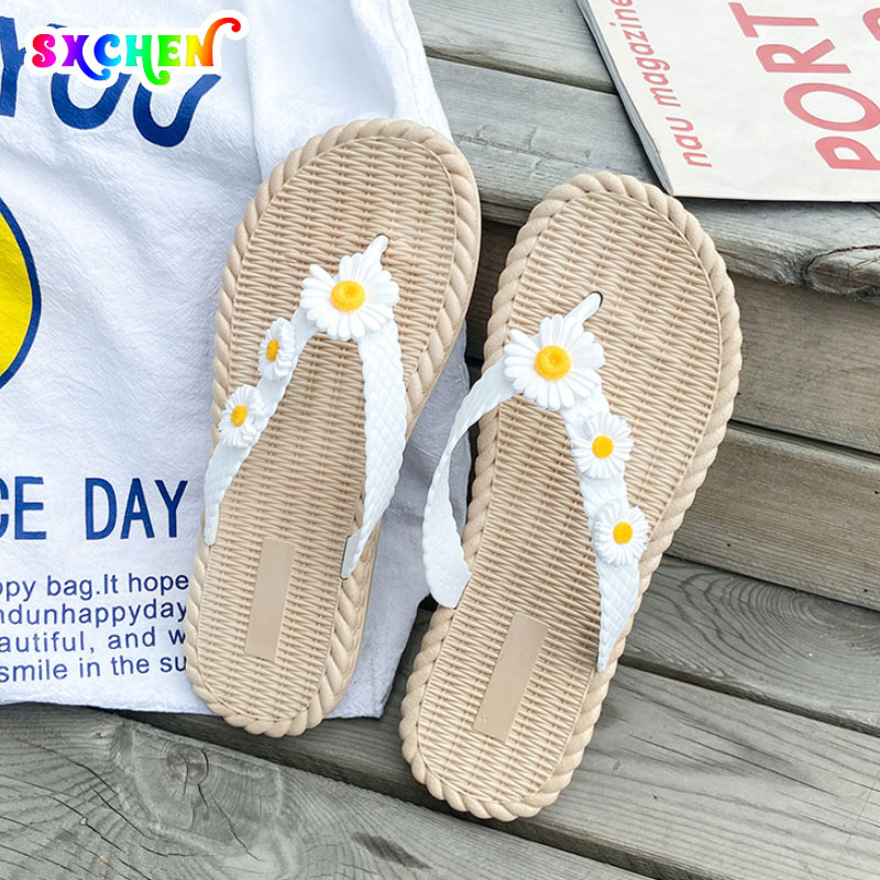 SXCHEN Ladies Shoes Slippers Flip-Flops New Flower Summer Flip-Flops Women's Outerwear Wear-resistant Ladies Flat Sandals and Slippers Beach Shoes Mom Shoes Student Girl Gift Party Women Shoe Unisex