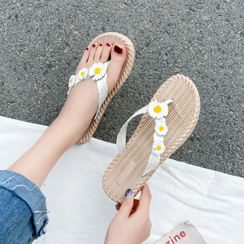 SXCHEN Ladies Shoes Slippers Flip-Flops New Flower Summer Flip-Flops Women's Outerwear Wear-resistant Ladies Flat Sandals and Slippers Beach Shoes Mom Shoes Student Girl Gift Party Women Shoe Unisex